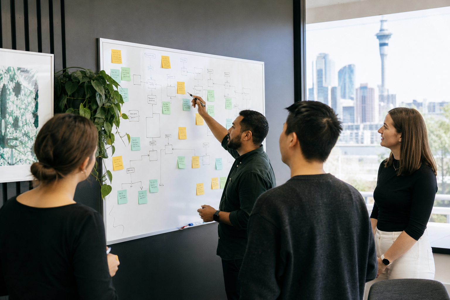 Mapping business processes to find friction and improvement opportunities.