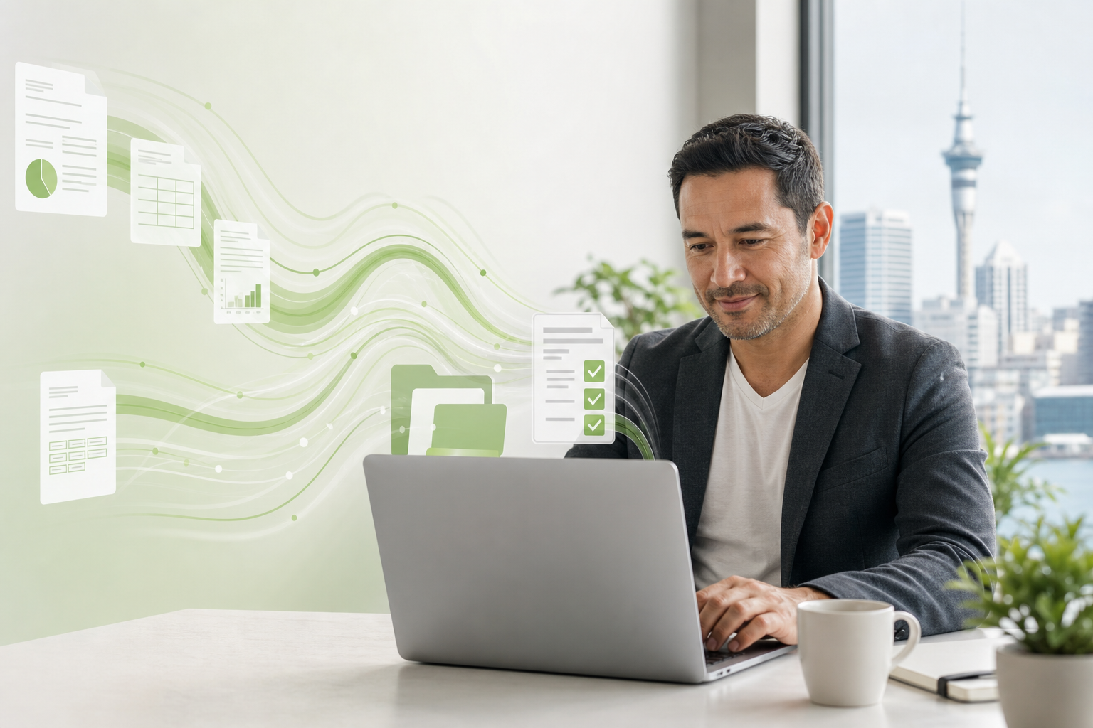 Professional using practical AI to clear business admin and automate workflows.